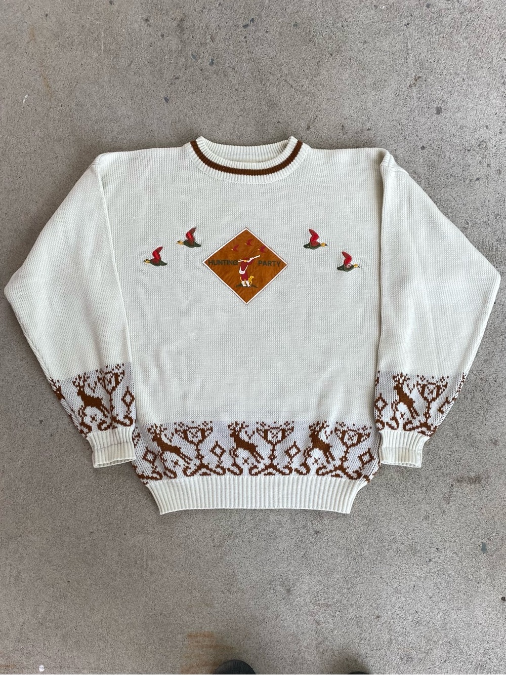 Vintage 90s Cream Hunting Knit Sweater